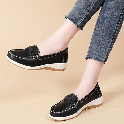 Women'S Breathable Low-Top Thick Sole Loafers - Casual Slip-On Outdoor Shoes with Round Toe, Synthetic Upper & Inner, TPR Sole, All-Season Comfort