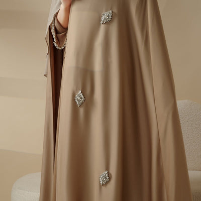 Women'S Elegant Muslim Abaya - Heavy Rhinestone-Embellished Long Sleeve Shawl Robe with Batwing Sleeves & Floor-Length Design, Loose Fit Islamic Dress for Ramadan, Prayer, Daily Wear - Modest Muslim Clothing (MOA067), Abaya F