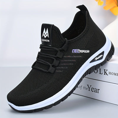 Women's Knitted Running Sneakers, Breathable Soft Sole Low Top Walking Trainers, Comfy Outdoor Sports Shoes