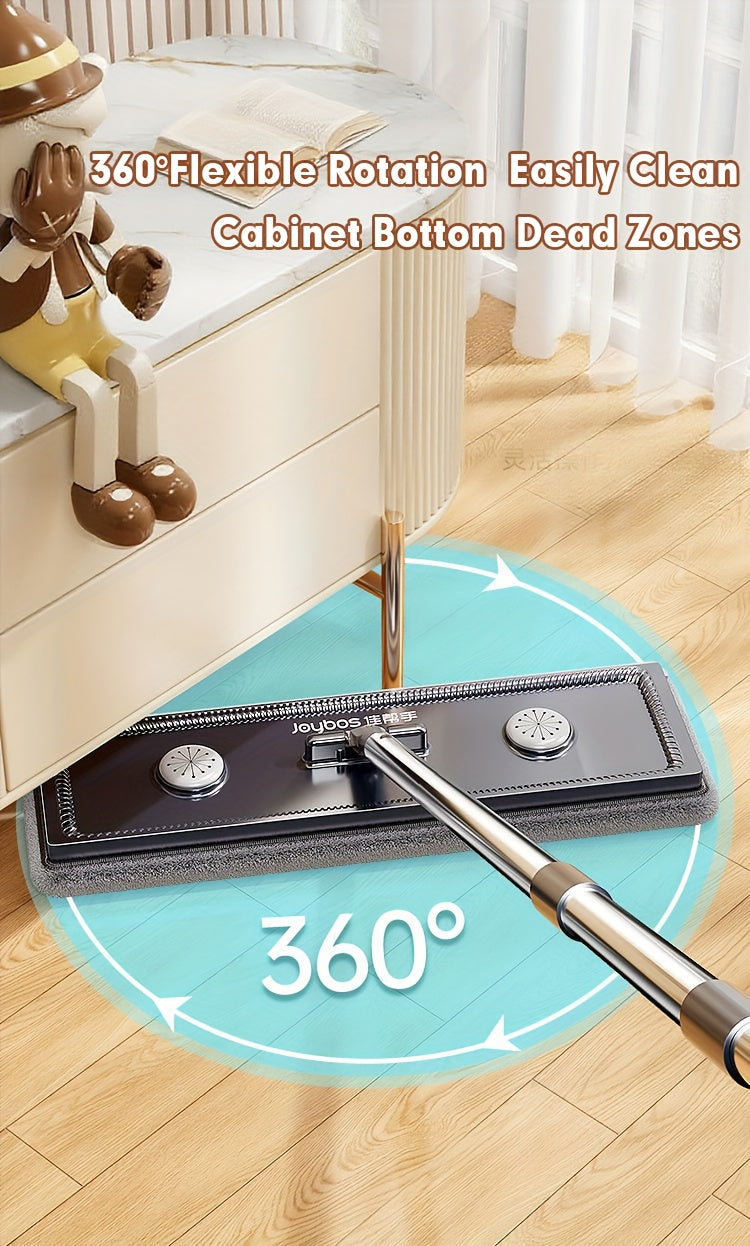 JOYBOS Hands-Free Mop and Bucket Set with 2 Washable Cloths - Heavy-Duty ABS/SS/Polypropylene, Wet & Dry Floor System with Water Filling & Design, Space-Saving Modern Mop for Vinyl Floors, Ideal for Living Room, Bedroom, Kitc