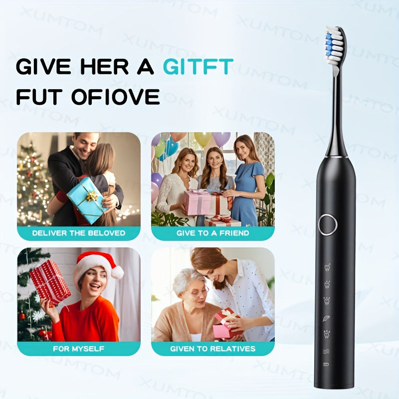Adult Sonic Electric Toothbrush 8 Brush Head Set, Includes Storage Box + Toothbrush Holder, 6 Cleaning Modes, Smart Timer, Suitable for Sensitive Gums, Travel Outdoor, Life, USB Charging, 2025 Christmas Gift, New Year, Valent