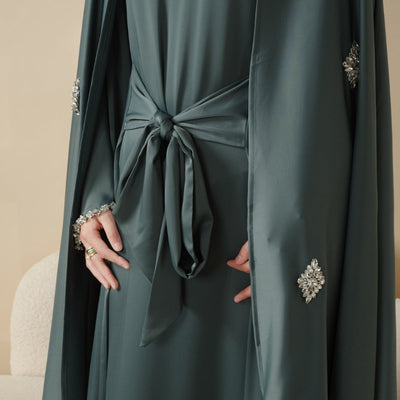 Women'S Elegant Muslim Abaya - Heavy Rhinestone-Embellished Long Sleeve Shawl Robe with Batwing Sleeves & Floor-Length Design, Loose Fit Islamic Dress for Ramadan, Prayer, Daily Wear - Modest Muslim Clothing (MOA067), Abaya F