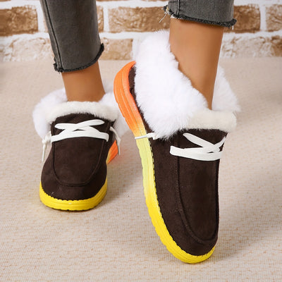 Women's Plush Lined Flat Shoes, Winter Warm & Cozy Low Top Slip On Shoes, Thermal Outdoor Shoes