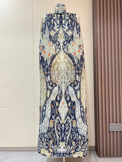 Exclusive Summer New Collection for Eid Al-Fitr 2025, Featuring a Pleated Miyake-Style Coat Cape with Prints, High Elasticity, Ultra-Long Middle Eastern Style Abaya Robe, Suitable for All Seasons. This Versatile Women'S Long-
