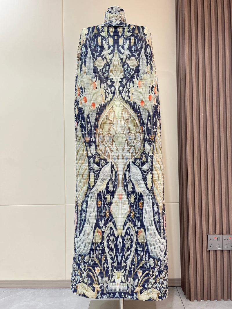 Exclusive Summer New Collection for Eid Al-Fitr 2025, Featuring a Pleated Miyake-Style Coat Cape with Prints, High Elasticity, Ultra-Long Middle Eastern Style Abaya Robe, Suitable for All Seasons. This Versatile Women&