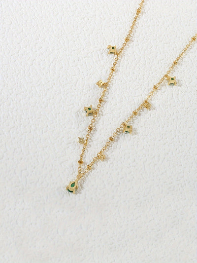 Cute Minimalist Green Zirconia Pendant Necklace Plated with