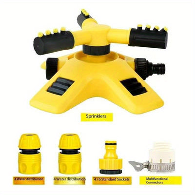 6pcs Lawn Sprinkler Set. 360° Rotating Sprinkler with Adjustable Arm, Plastic Material, Multi-Angle Rotation, Garden Irrigation System [2 4-Way Water Connections + 1 4/6 Standard Connection + 1 Multi-Function Connection]