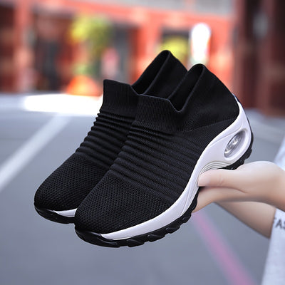 Women's Breathable Knit Chunky Sneakers, Casual Slip On Outdoor Shoes, Comfortable Low Top Shoes
