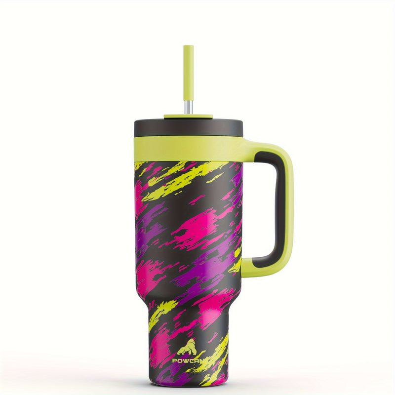 40oz Insulated Stainless Steel Tumbler with Dual Handles - Leakproof, PVC-Free, Perfect for Sports & Home Use