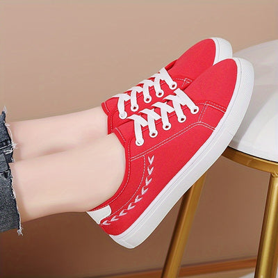 Women's Simple Canvas Shoes, Casual Lace Up Outdoor Shoes, Comfortable Low Top Sneakers