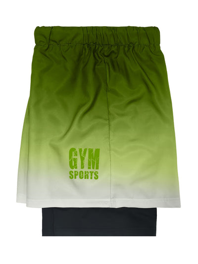 2-in-1 Double Layer Ombre Shorts - High Stretch, Drawstring Waist, Side Pocket, Breathable, Quick-Drying, Comfortable, Mens Sports Shorts for Summer Gym Workout, Training, and Fitness - GYM Pattern Print, Bull Design