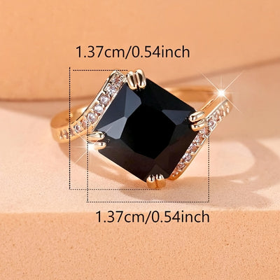 Luxury and Fashionable Black Synthetic Zirconia Ring for Women with Personality, Suitable for Banquets and Wedding Season