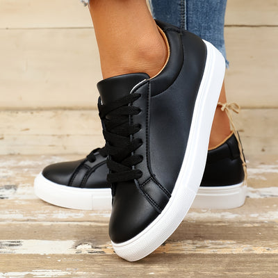 Women's Solid Color Sneakers, Casual Lace Up Outdoor Shoes, Lightweight Low Top Shoes