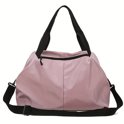 [Pink Gym Bag] Lightweight Pink Nylon Gym Bag for Women | Versatile Wet/Dry Separation, Adjustable Strap, Zip Closure, Portable Travel Bag for Short Trips, Sports Bag