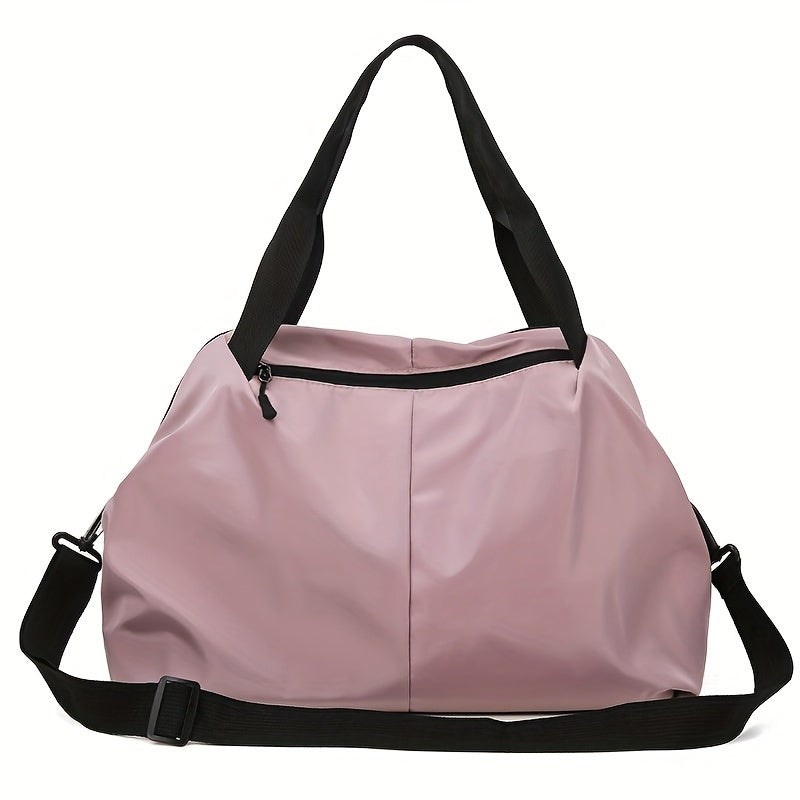 [Pink Gym Bag] Lightweight Pink Nylon Gym Bag for Women | Versatile Wet/Dry Separation, Adjustable Strap, Zip Closure, Portable Travel Bag for Short Trips, Sports Bag