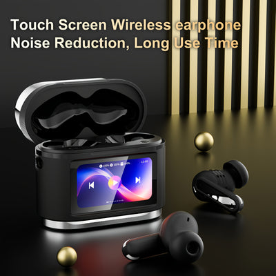 Active Noise-Canceling Headphones with Smart Digital Display Touchscreen, Wireless Earbuds Compatible with iPhone And Android, True Wireless TWS Headphones Featuring Six Microphones for Perfect Calls, Voice Control, Gaming Ti