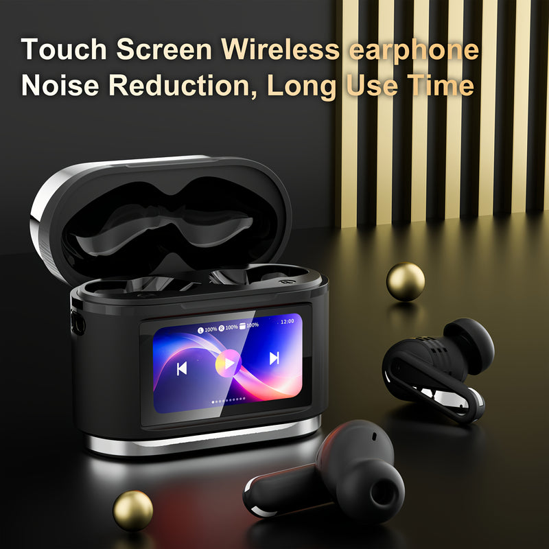 Active Noise-Canceling Headphones with Smart Digital Display Touchscreen, Wireless Earbuds Compatible with iPhone And Android, True Wireless TWS Headphones Featuring Six Microphones for Perfect Calls, Voice Control, Gaming Ti