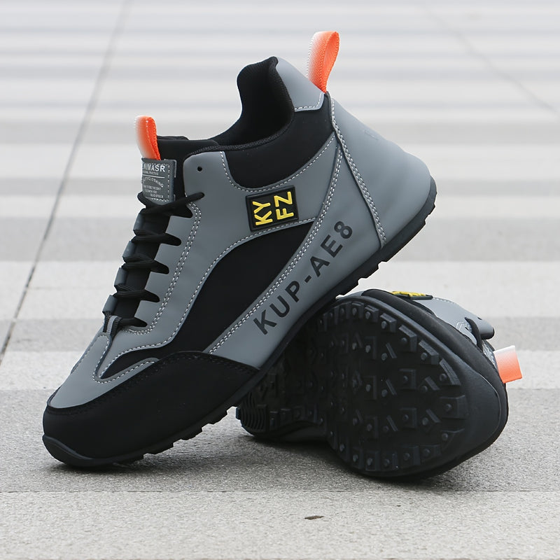 2024 High-Top Casual Fashion Sneakers for Men - All-Season Lace-Up Comfortable Soft Sole Running Shoes with Stripes and Graphics, Round Toe Fabric Sports Footwear