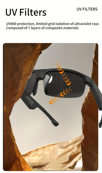 KOIPSSE Smart Glasses with Built-in Microphone, High-Resolution Audio, Waterproof IPX4, USB/Battery Powered, Rechargeable Lithium Polymer Battery, 120mAh, Wireless Connection, Outdoor Sports Glasses with HIFI Music Playback,