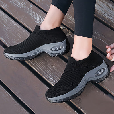 Women's Breathable Knit Chunky Sneakers, Casual Slip On Outdoor Shoes, Comfortable Low Top Shoes