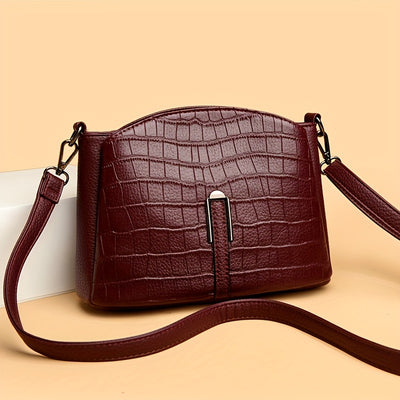 Women'S Multi-Compartment Crossbody Bag with Adjustable Strap - Synthetic, Zipper Closure, Elegant Geometric Pattern in Beige, Burgundy, Black, and White - Perfect for Casual or Formal Occasions, Crossbody Purse