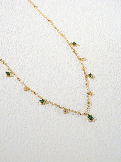 Cute Minimalist Green Zirconia Pendant Necklace Plated with