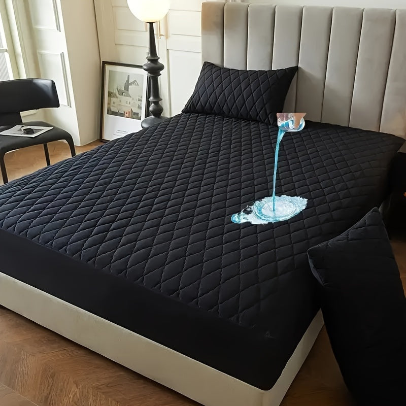 2/3pcs Set of Quilted Waterproof Bed Cover in Multiple Colors, Waterproof Mattress Protector, Bed Cover And Pillowcase Set, Non-Slip Full Coverage Bed Cover.