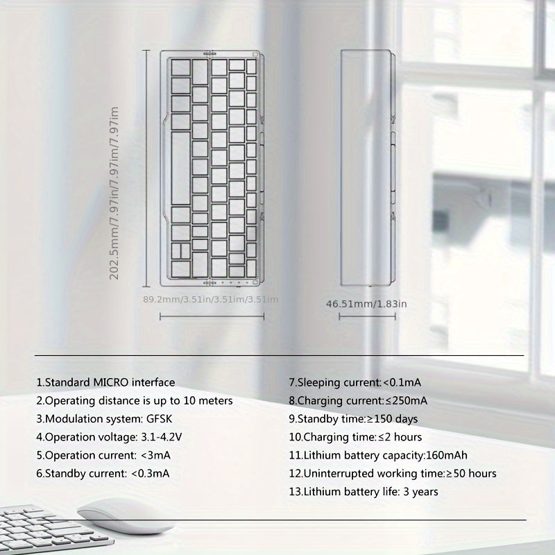 BOW Foldable Wireless BT Keyboard Mute, For Home And Office Use, Portable, Mobile Charging Keypad, With Mobile Phone And Tablet Holder, Capable Of Connecting Three Devices Simultaneously, Applicable To Android/Windows/iOS Mob