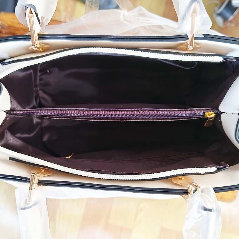 حقيبة ساتشل مزينة بأحرف، محفظة أنيقة بمقبض علوي، حقيبة كتف كبيرة الحجم للمكتب والعمل