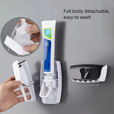 Wall-Mounted Toothbrush & Toothpaste Holder Set with Automatic Dispenser And Cup