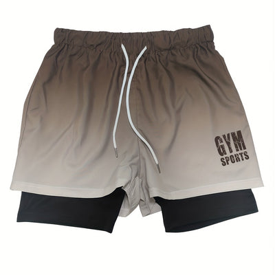 2-in-1 Double Layer Ombre Shorts - High Stretch, Drawstring Waist, Side Pocket, Breathable, Quick-Drying, Comfortable, Mens Sports Shorts for Summer Gym Workout, Training, and Fitness - GYM Pattern Print, Bull Design