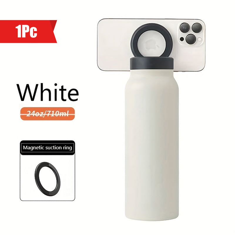 1pc Stainless Steel Insulated Water Bottle with Car Cup Holder & Phone Stand - Thick, Durable for Outdoor Sports