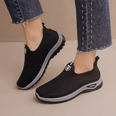 Women's Breathable Flying Woven Sneakers, Casual Slip On Outdoor Shoes, Comfortable Low Top Sport Shoes