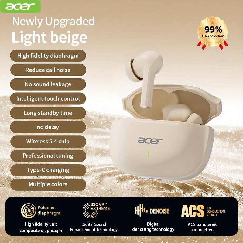 ACER OHR504 Wireless Headphone, Super Long Standby, Wireless Earphone Hi-Fi Stereo Sound, Smart Call Noise Cancellation, Gaming Mode Low Latency,  Comfortable Fit for Travel, Sports, Work, Study, Game, Multi-Device, Ideal Chr