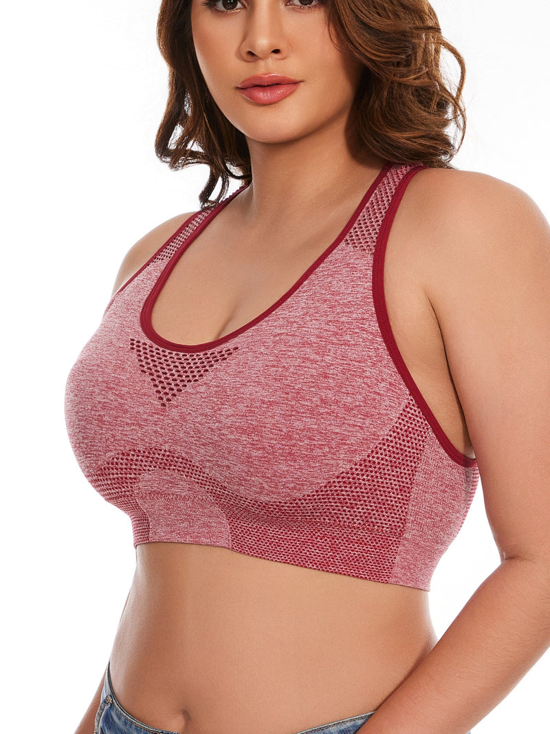 3pcs Plus Size Sports Bras, Polyamide Blend, Hollow Mesh Design, Low Support, Removable Padding, Crew Neck, Medium Stretch, Knit Fabric, with Casual Wear for Women&