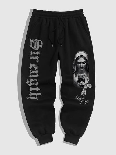 Men'S Casual Sports Joggers with Gothic Print of The Virgin Mary from The Renaissance.