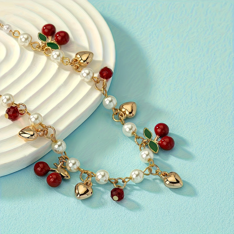 1pc Summer Fresh Sweet Heart-Shaped Faux Imitation Pearl Pendant Necklace, Unique Faux Imitation Pearl Heart Bead Chain, Holiday Gift, Exquisite Present for Friends