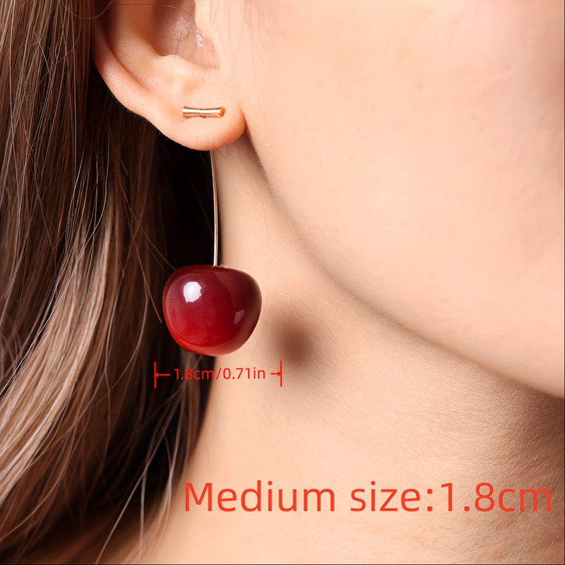 1 pair of sweet cherry earrings, red cherry earring set