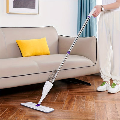 1 household mop with spraying function, including 4 replaceable cleaning cloths, with 360-degree flexible cleaning-suitable for living room, bedroom, kitchen and bathroom.