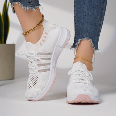 Women's Breathable Flying Woven Platform Sneakers, Casual Lace Up Outdoor Shoes, Comfortable Low Top Sport Shoes