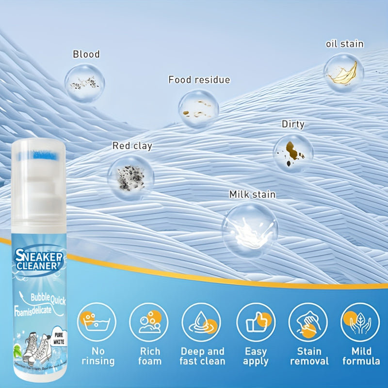 2pcs White Shoe Cleaner Set, 2.76oz Shoe Cleaning Kit with Brush, Suitable for Leather, Knit, Canvas, Faux Leather, PU, Plastic Material, Universal Use, Chemicals Included, Shoe Cleaner|Sleek Shoe Cleaner|Durable Plastic Bott