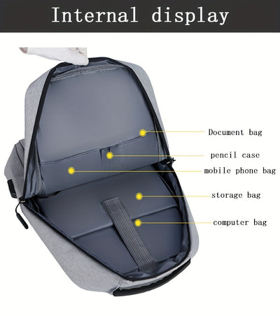 1pc Lightweight Laptop Bag - Durable Fabric Business Backpack with Adjustable Shoulder Straps, Multiple Compartments & Zipper Closure for School, Travel, Work - Grey, Backpack for Travel, Casual Style, Sturdy Construction
