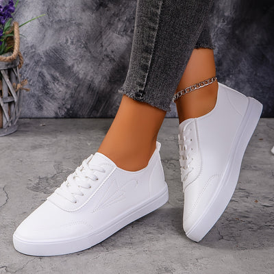 Women's Solid Color Sneakers, Casual Lace Up Outdoor Shoes, Lightweight Low Top Shoes