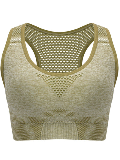 Breathable Plus Size Sports Bra Without Steel Ring, Seamless Hollow Mesh Thin Sports Yoga Bra