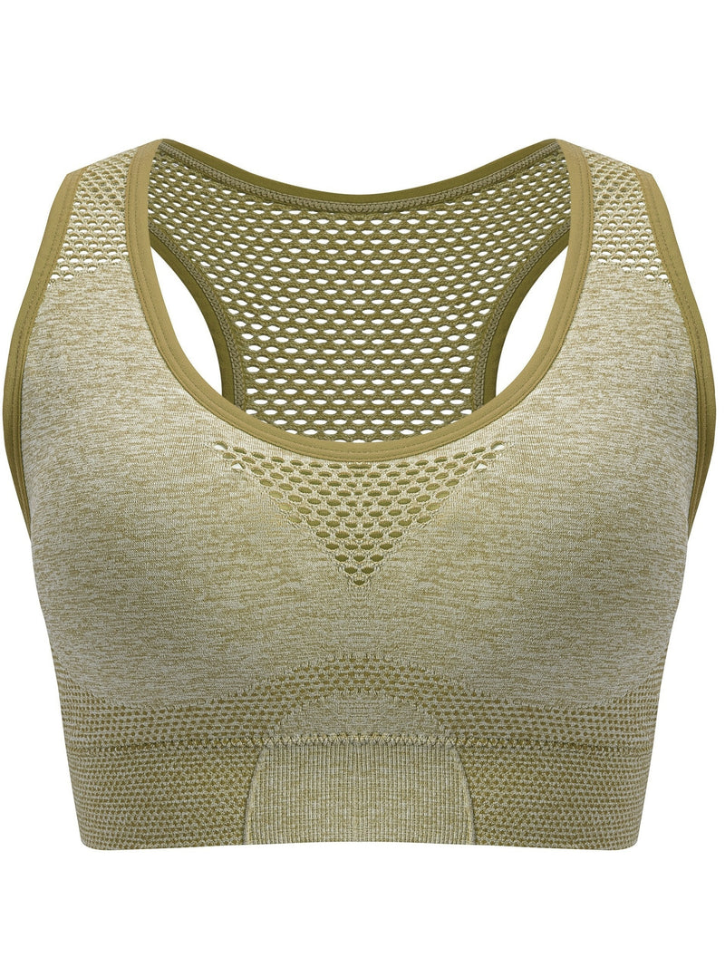 Breathable Plus Size Sports Bra Without Steel Ring, Seamless Hollow Mesh Thin Sports Yoga Bra