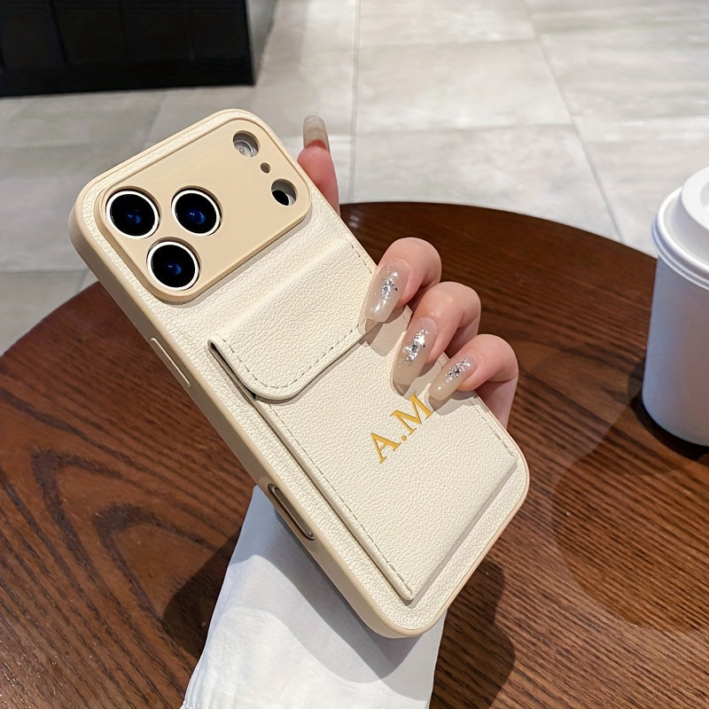 Personalized Customized Letter Faux Leather Card Holder Phone Case for Iphone 17 16 15 14 Plus 13 12 11 Pro Max 17Air Shockproof Lens Protective Cover