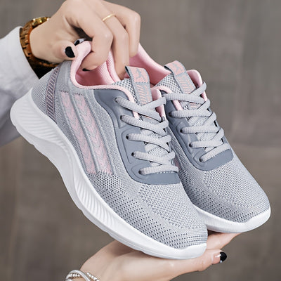 Women's Breathable Mesh Running Shoes, Lightweight Low-Top Casual Sports Sneakers with Lace-Up Closure, Fabric Upper and PU Sole
