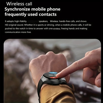 Men's Outdoor Sports Smartwatch - Wireless Calling, Full Touch HD Screen, Multiple Sport Modes, Step and Calorie Counter, USB Rechargeable Silicone Strap - Ideal Gift for Him, Communication Device | Round Face Watch with Wall
