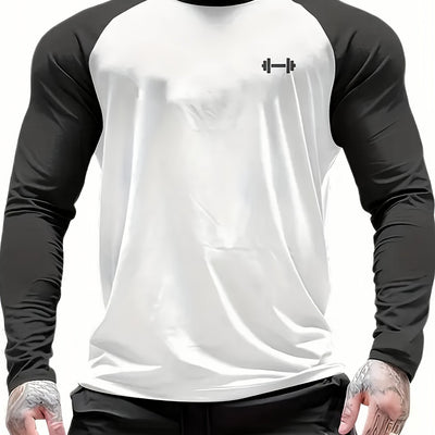 Men's Athletic Compression Long Sleeve T-Shirt - Quick-Dry, Breathable, with Graphic Print, Crew Neck, Stretch Fabric - Ideal for Running, Gym & Sports Activities, Gym Clothes