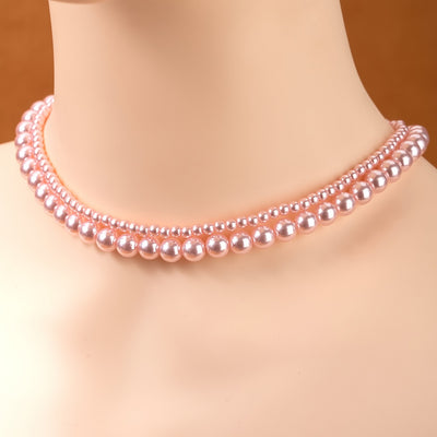 One Piece Double Layer Pink Pearl Necklace, Sweet and Cute, Simple Resin Design, All Season Daily Wear, Valentine'S Day Gift